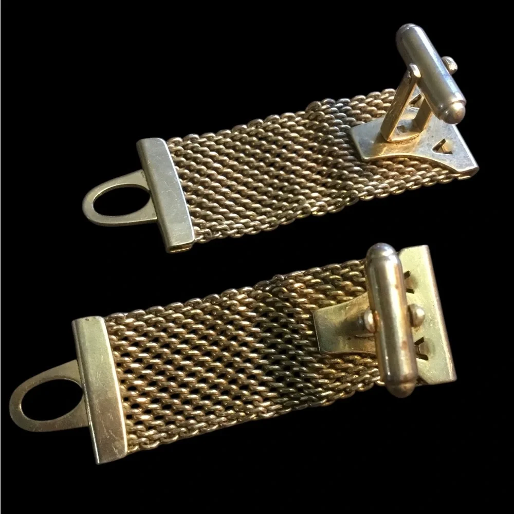 Vintage Anson Gold Mesh Cufflinks with Brown Accent